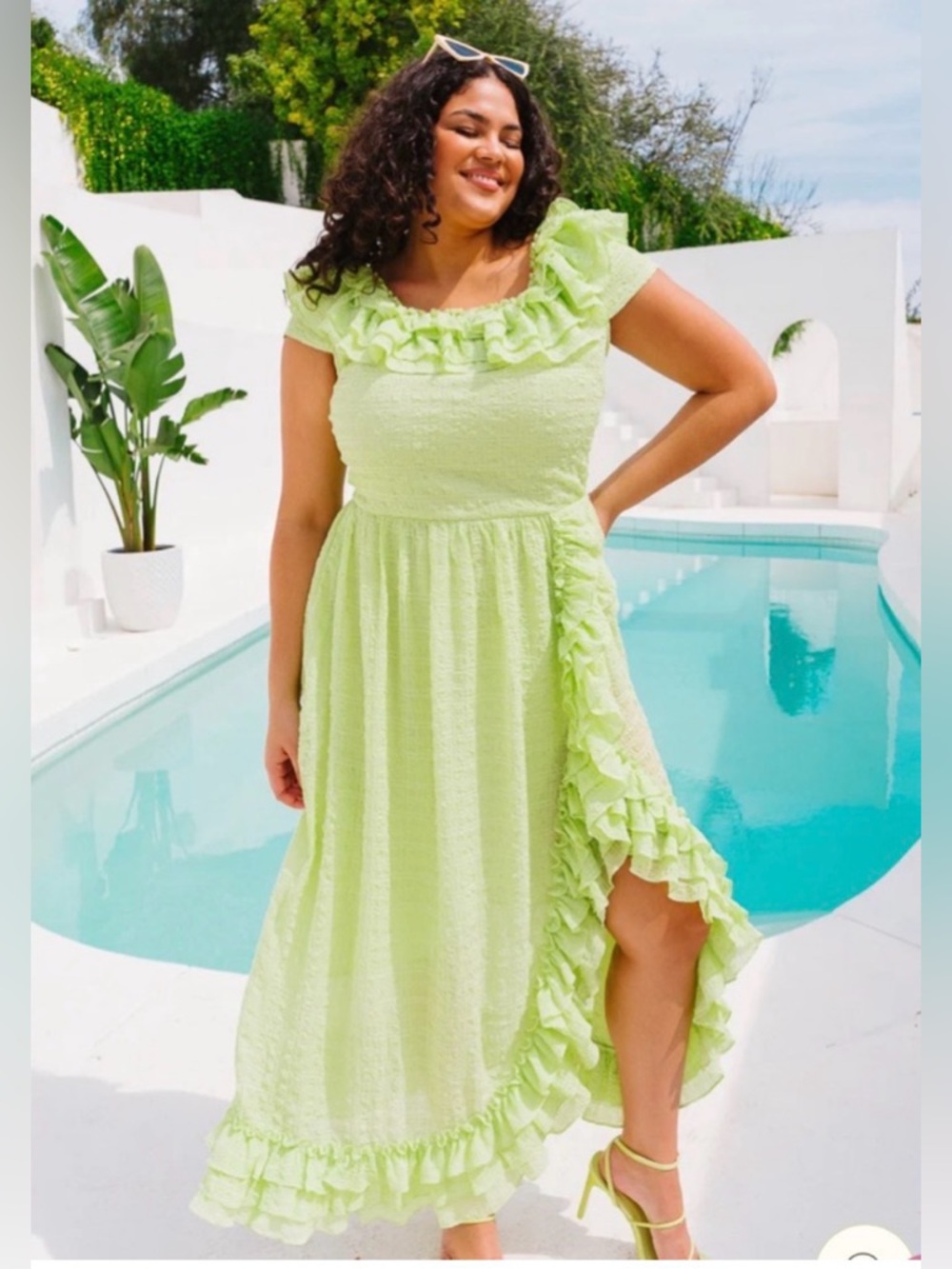 Ivy City Co NWT size XL Havana Dress Lime Green Ruffle Flounce Off Shoulder